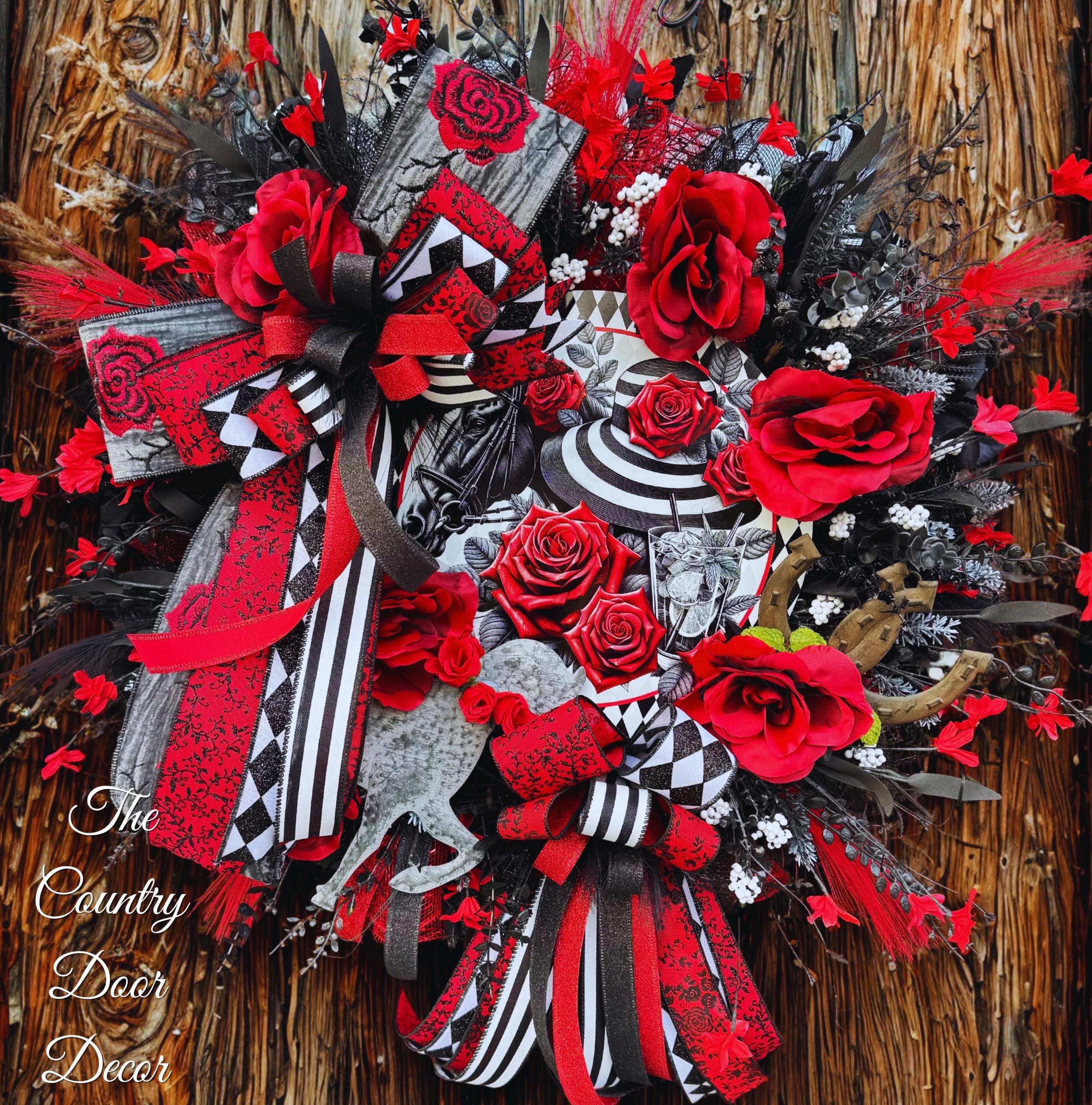 Kentucky Derby Wreath, Red Roses, Derby Hat, Horse Race Decor - Etsy