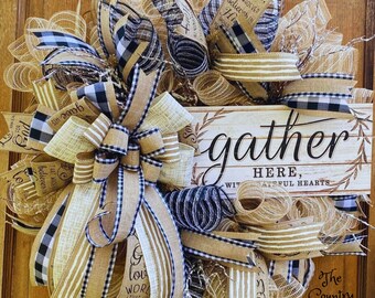 Home welcome wreath, Gather Here with Grateful Hearts wreath, country wreath, rustic decor wreath, religious wreath, country charm wreath