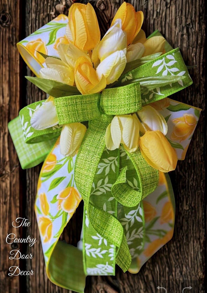 Spring Tulip Lantern Bow, Pink Floral Accent, Easter Wreath Decor - Etsy