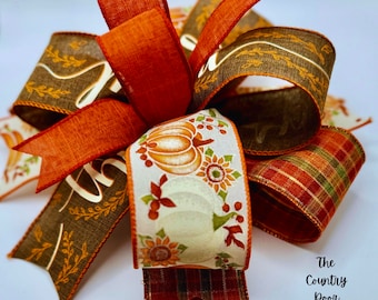 Fall Pumpkin accent bow, lanterns and wreath bow, fall lantern bow, white pumpkin bow, fall thankful bow, harvest bow, thanksgiving bows