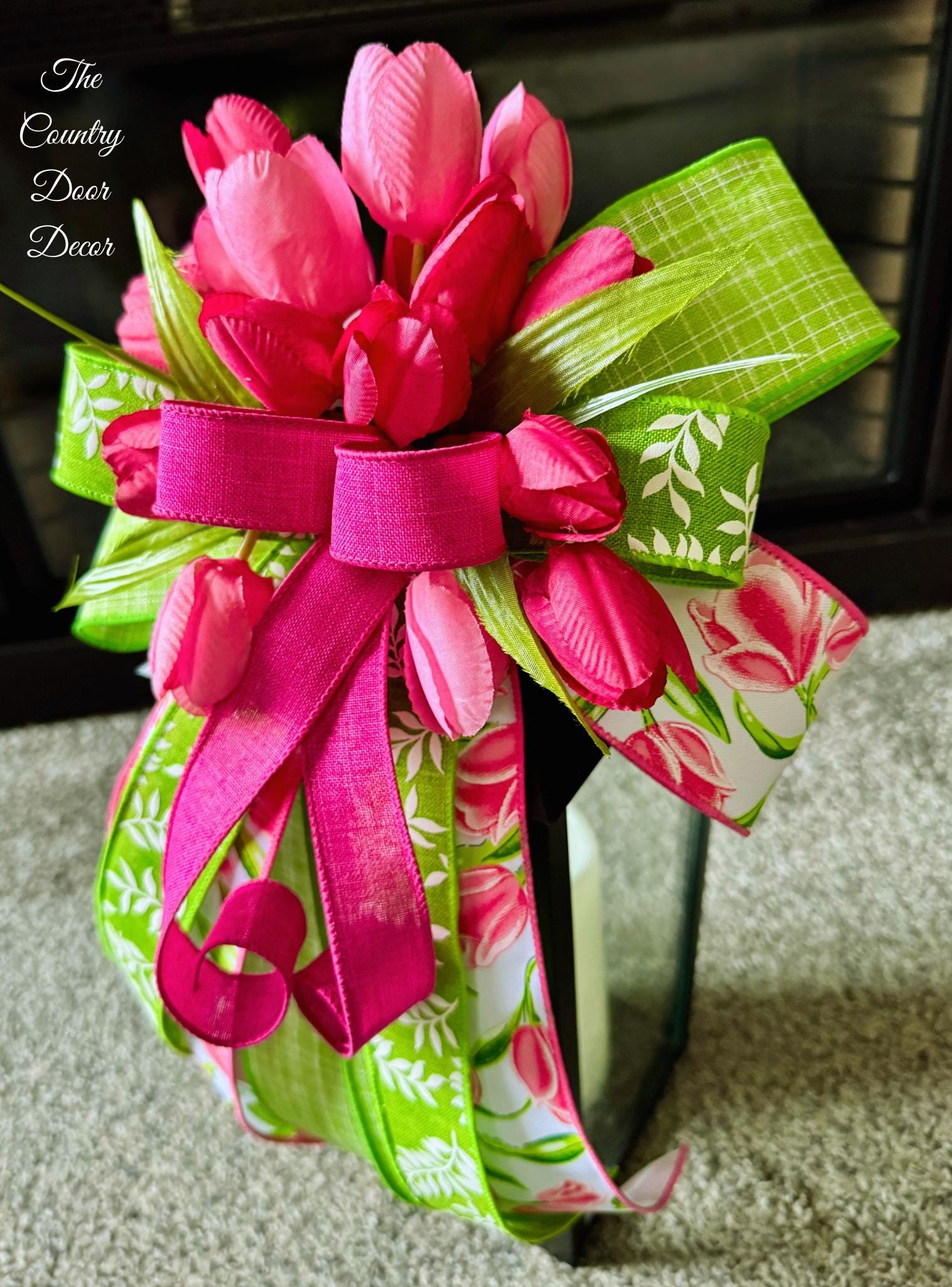Spring Tulip Lantern Bow, Pink Floral Accent, Easter Wreath Decor - Etsy