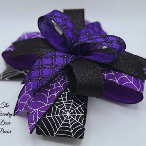 Halloween accent bow, lantern and wreath bow, Halloween holiday bow, purple and black bows, Halloween decor, spider web bow, Halloween theme