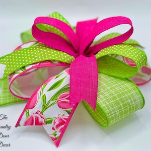 Spring Tulip bow, spring floral bow, Easter accent bow, tulip lantern bow, pink tulips wreath bows, spring wreath bows, floral lantern bow