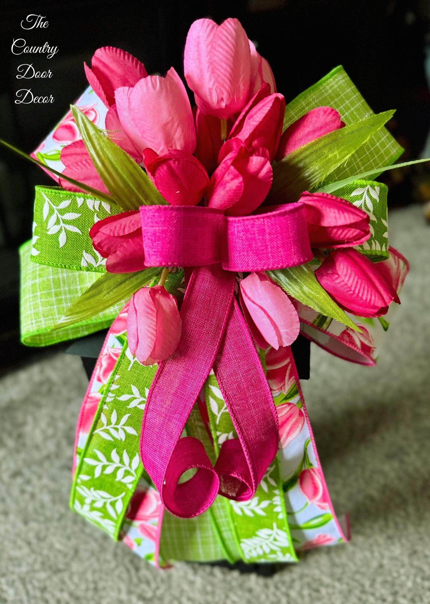 Spring Tulip Lantern Bow, Pink Floral Accent, Easter Wreath Decor - Etsy