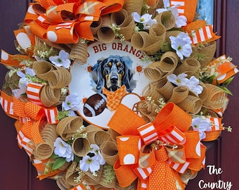 Tennessee Front Door Wreath: Orange State Pride, Floral Decor, football