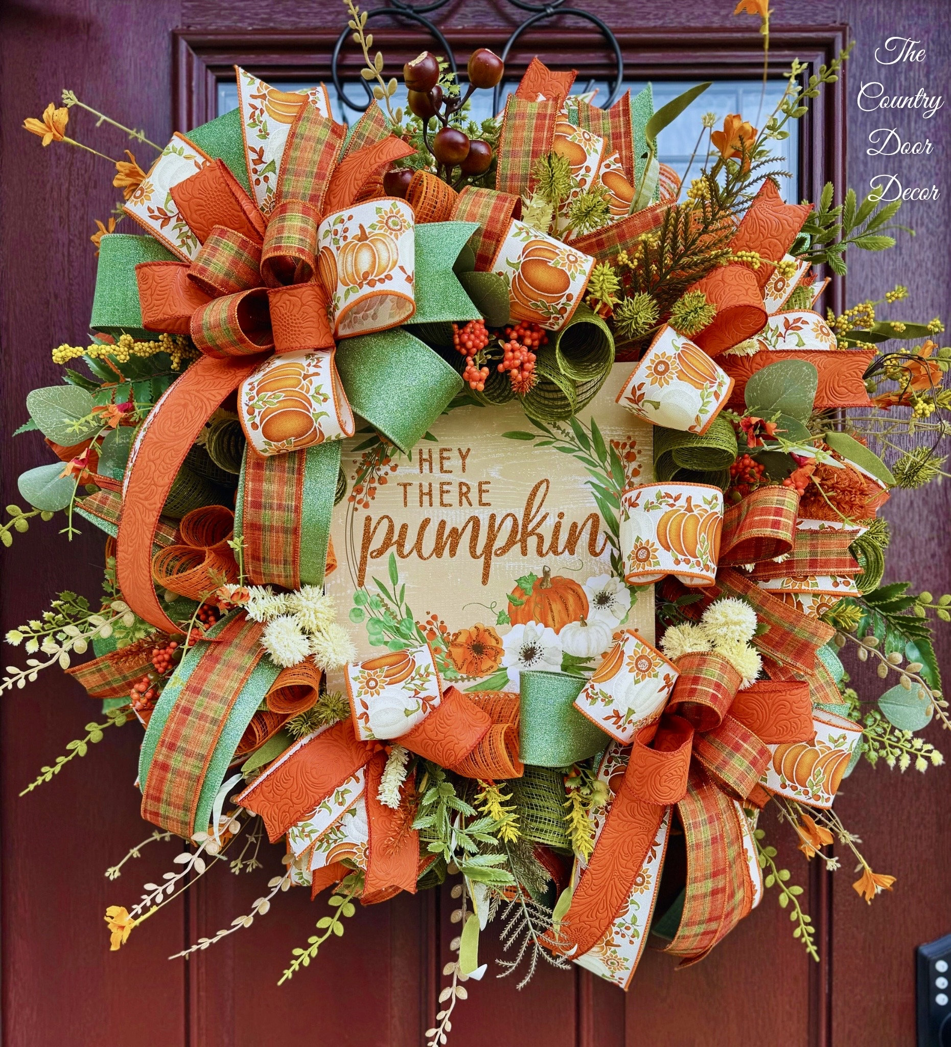 Pumpkin Welcome wreath, fall decor, fall front door wreath, Thanksgiving wreath, fall floral wreath, hey there pumpkin wreath, orange wreath