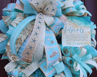 Footprints in the sand, beach wreath, hand painted Christian wreath