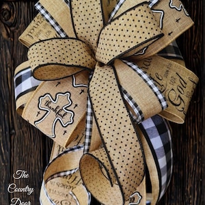 Handcrafted Religious Bow, Tan Buffalo Plaid, John 3:16 Scripture Ribbon