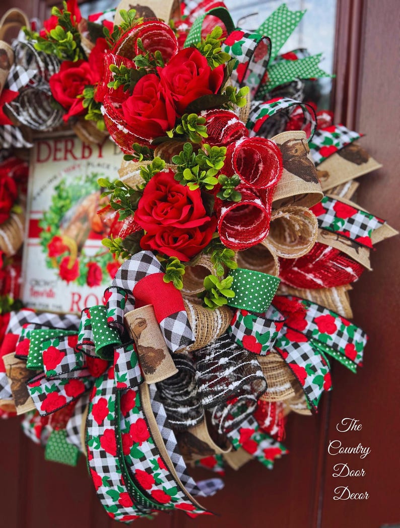 Kentucky Derby Wreath, Roses, Horse Sign, Front Door Decor - Etsy