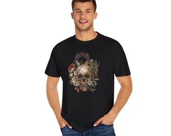 Ästhetisches gotisches Schädel-Hemd, Schädelrosen-Schädelt-shirt, gotischer lustiger sonderbarer Schädel, Blumenhemd, gotisches wunderliches Geschenk, lustiges Schädelhemd