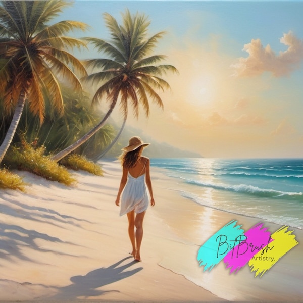 Set di 5 ragazze da spiaggia, opere d'arte da spiaggia, pittura al tramonto, opere d'arte originali di intelligenza artificiale, opere d'arte create dall'intelligenza artificiale, download digitale Etsy