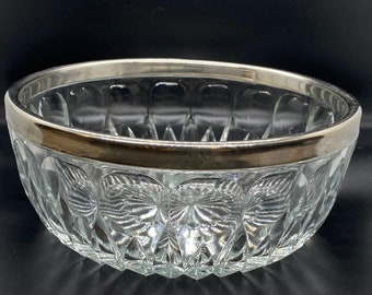 Vintage Leonard Lead Crystal 9” Serving Bowl Heavy with Silver Rim 1960’s