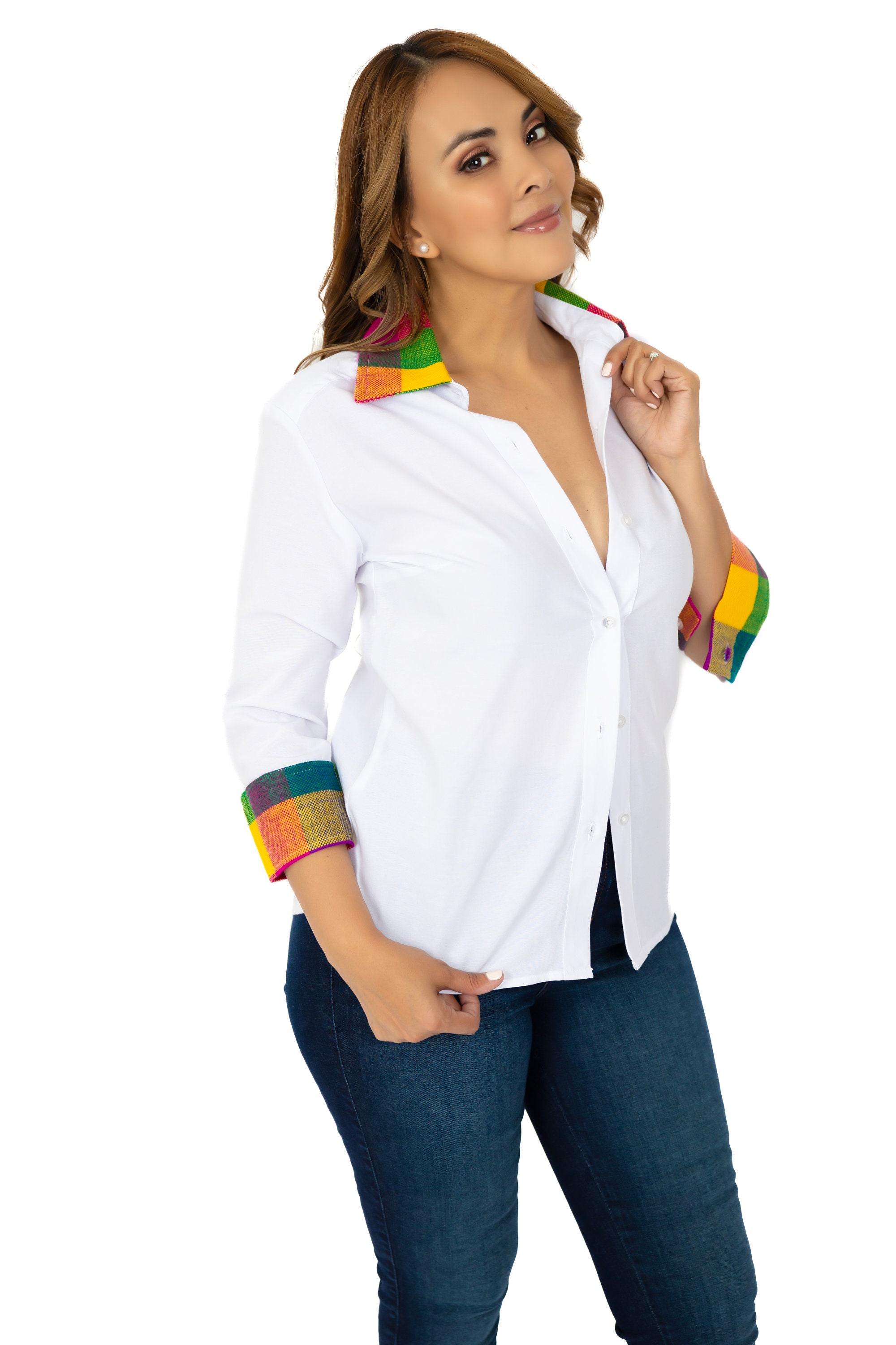 Camisa blanca con botones y detalles en tejido Lenca Hecha a mano en Honduras Etsy Espana