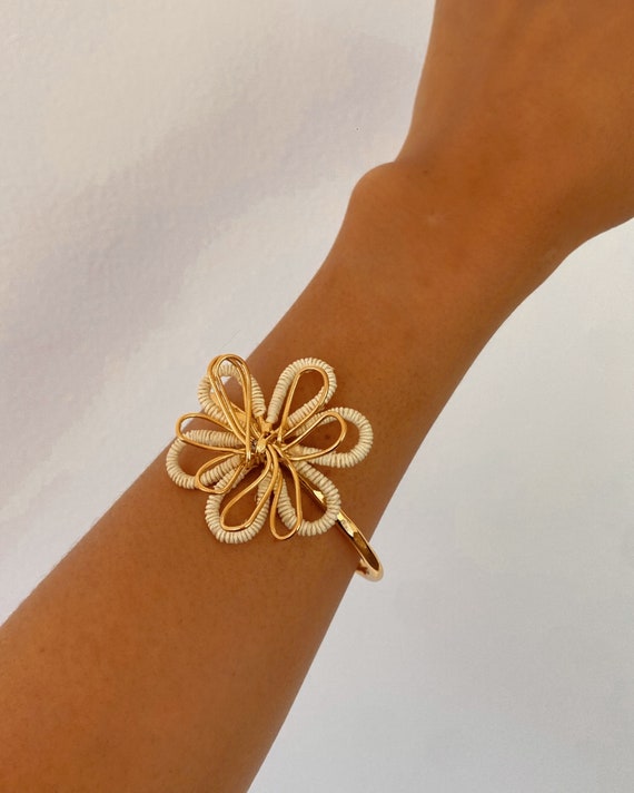 Handmade 24k Gold Plated Bronze BANGLE with Natural Fiber Threading Indigenous Craftsmanship