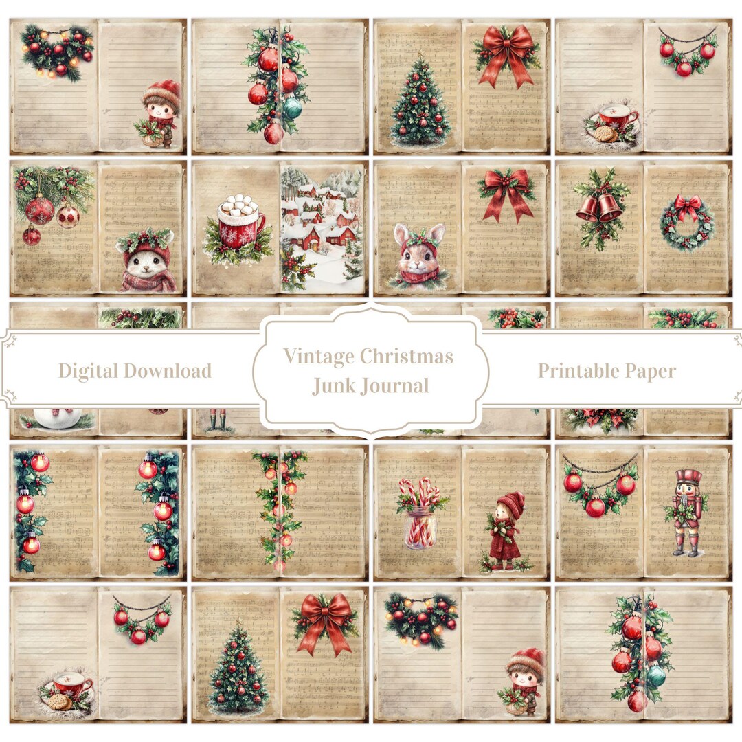 Vintage Christmas Junk Journal Kit, Printable Holiday Keepsake Journal ...