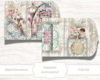 Antique Romantic Junk Journal Folio Kit, Vintage Ephemera (Digital Download)