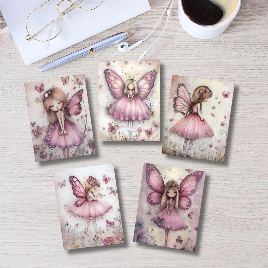 Whimsical Fairy Greeting Cards Set, Cute Fairy Art Cards, Birthday ...