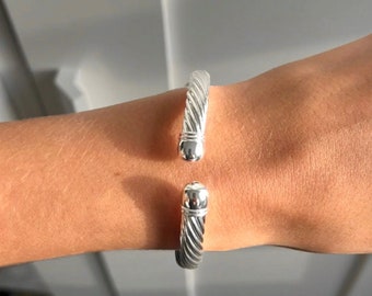 Silver Cable Cuff bracelet, Stack bracelet, Statement bracelet, Gift for her