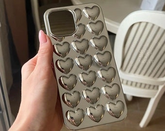 3D Hearts Silver Case, Chrome Hearts Case, Star Girl Aesthetic Case, Lana Del Rey Hearts Case, Stockholm Case for iPhone 15, 14, 13, 12, 11