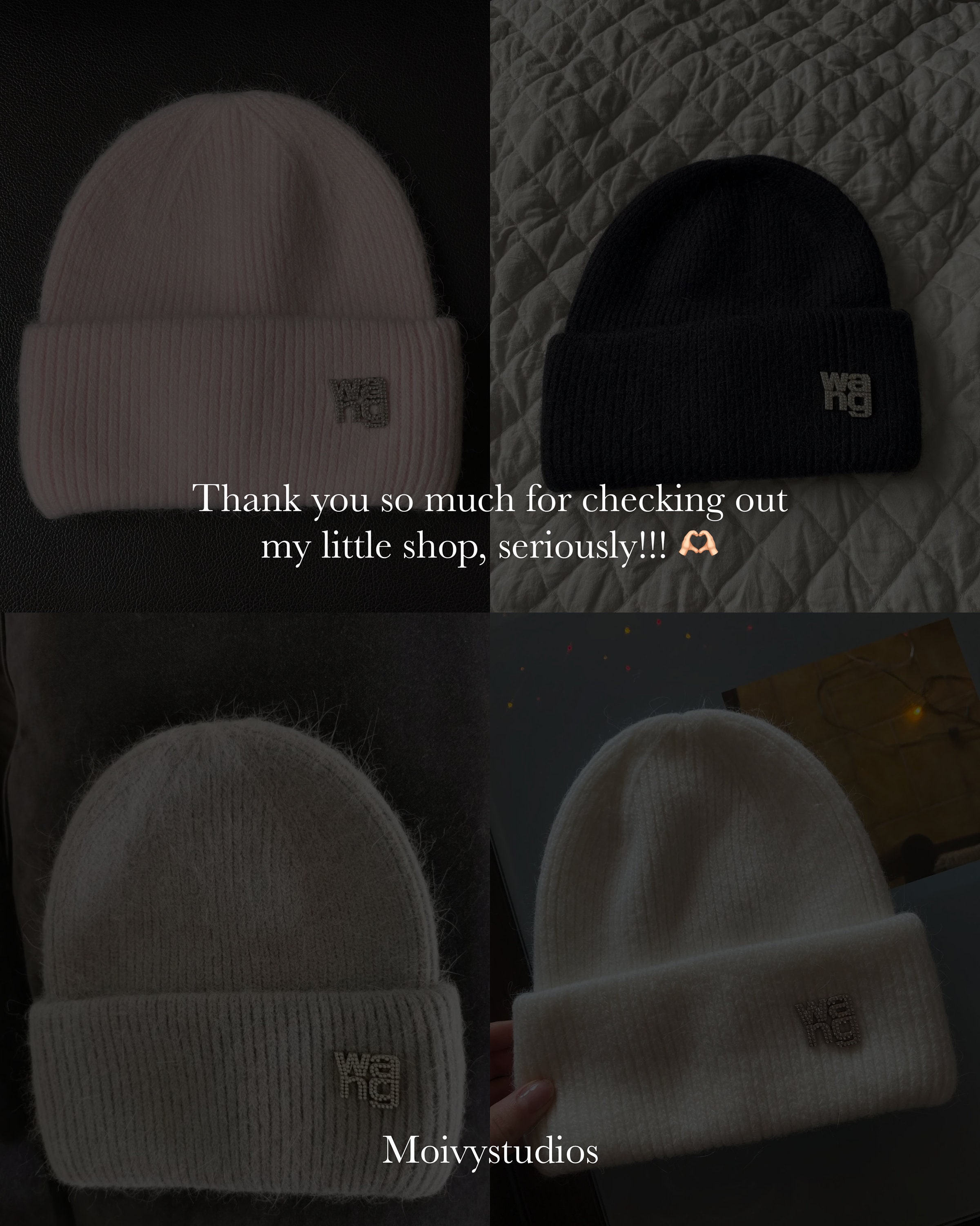 Fuzzy Wang Beanie, Knit Hat, Bling Rhinestone Winter Beanie