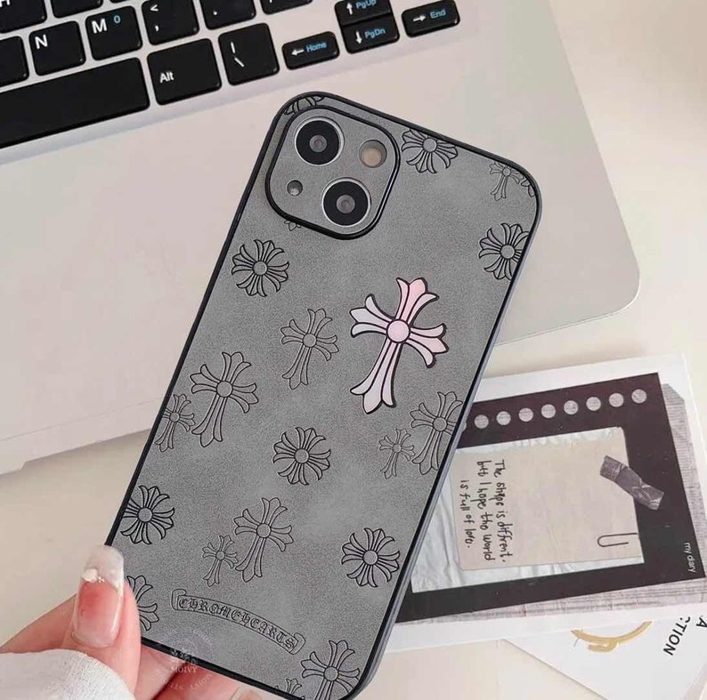 Chrome Hearts Cross iPhone Case, Gothic Aesthetic Case, Velvet Leather Case, Luxury Streetwear Case, Y2k iPhone Case image 2