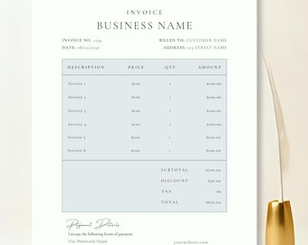 Canva-fakturamall: Minimalistisk företagsfaktura (A4 och US Letter, digital nedladdning)