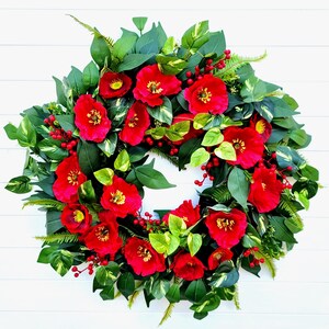 Red Poppy & Berry Wreath: Vibrant Summer Door Decor (23 Inches)