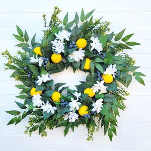 Summer Wreath with Lemons Blueberries  and White Blossoms