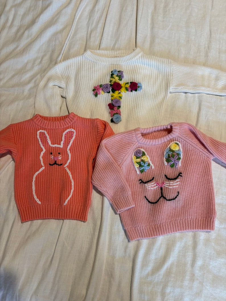Hand Embroidered Baby and Toddler Sweater Personalized Easter Sweater Baby and Child image 1