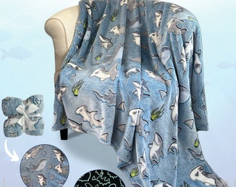Shark Throw Blanket: Glow in the Dark, Hand Designed, Cozy, Warm, Fleece Shark Blanket Gift for Boys and Girls