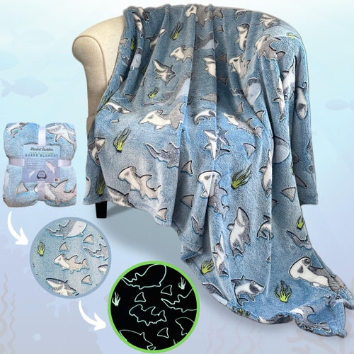 Shark Throw Blanket: Glow in the Dark, Hand Designed, Cozy, Warm, Fleece Shark Blanket Gift for Boys and Girls
