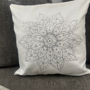 Silver Glitter Mandala Rhinestone Throw Pillow Cover - 15&quot;x15&quot; - One-of-a-Kind Home Decor