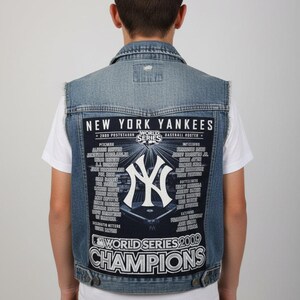 Débardeur en denim recyclé, écusson style baseball pour enfants, unique en son genre, grand