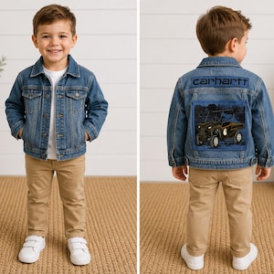 Boys Upcycled Denim Jacket | ATV Patch, Carhartt Inspired, Size 4T