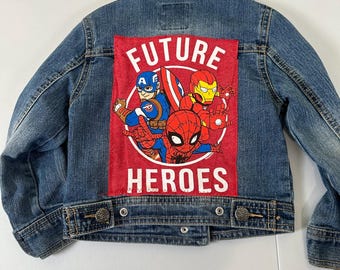 Upcycled Toddler Denim Jacket 3T – Superhero Back Patch | One of a Kind Kids Jean Jacket