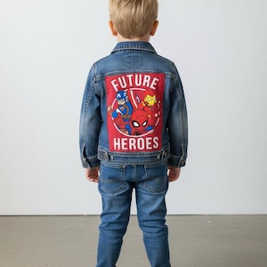 Upcycled Toddler Denim Jacket 3T – Superhero Back Patch | One of a Kind Kids Jean Jacket