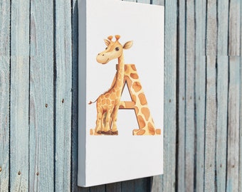 Children's room wall art decor. Baby Safari animal Giraffe. Letter A-J