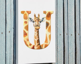 Children's room wall art decor. Baby Safari animal Giraffe. Letter U-Z