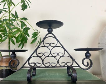 Vintage Rustic Cast Iron 3 Tier Primitive Candle Candlelabra 14" x 7" Decor