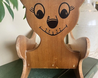 Vintage 1990 Wooden Baby Doll Wood Bear Face Rocking Chair Toy Furniture / Good
