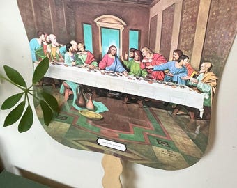 Vintage Church Cardboard & Wood Fan / The Last Supper 1970's Style / Nostalgia 12