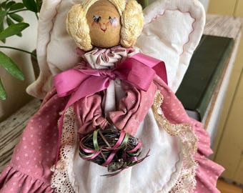 Vintage Handmade 1960's Country Cottage Angel / Tree Topper / Decoration 10"