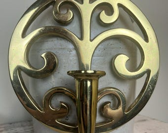 Vintage Virginia Metalcrafters 16-1 Brass Colonial Waterspout Sconce 7.5” Diam