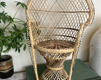 Vintage Wicker Rattan Peacock Doll Chair 16 Decor Plant Stand Boho Chic MINT