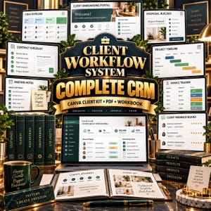 Sistema di gestione del flusso di lavoro dei clienti | Strumento di monitoraggio CRM, modelli di onboarding, pianificatore di progetti, kit clienti Canva e foglio di calcolo