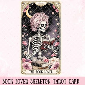 AMANTE DE LOS LIBROS, Clipart de Tarot divertido con esqueleto sarcástico, Archivo de sublimación, Gráficos de pod divertidos / Gráficos comerciales / Impresión bajo demanda PNG