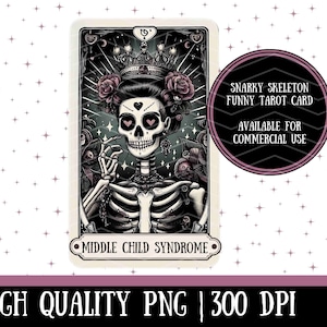 SÍNDROME DEL NIÑO MEDIO Esqueleto sarcástico Divertido Tarot Clipart, Archivo de sublimación, Gráficos divertidos de pod / Gráficos comerciales / Impresión bajo demanda png