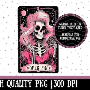 CARA DE PÓQUER, Clipart de Tarot divertido de esqueleto sarcástico, Archivo de sublimación, Gráficos de pod divertidos / Gráficos comerciales / Impresión bajo demanda PNG