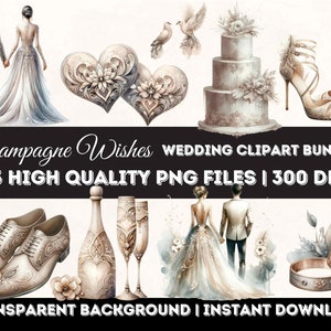 Clipart de boda boho, clipart de cronología del día de la boda, paquete de clipart de acuarela, PNG de boda rústica, clipart de novia, clipart de vestido de novia