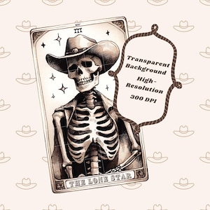 LA ESTRELLA SOLITARIA, Clipart divertido de tarot de esqueleto sarcástico, Archivo de sublimación, Gráficos de pod divertidos / Gráficos comerciales / Impresión bajo demanda png